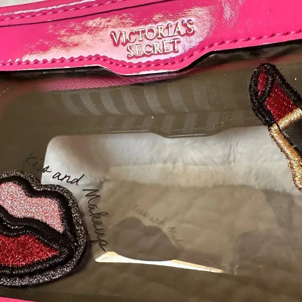 Victoria's Secret Cosmetic Case Clear Pink Patches Beauty Travel Makeup …